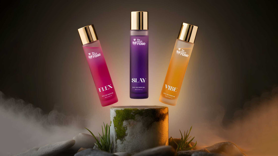 The Bold Rose Vibe, Slay, Flex perfumes — long-lasting scents for Gen Z girls.