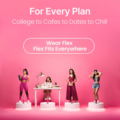 Four lifestyle looks showing Flex perfume fitting every plan — gym, college, date and casual chill.